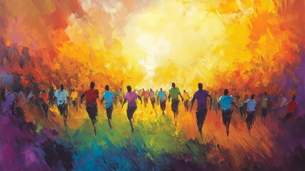 Obraz premium The vibrant colors of the field and the energy of the crowd create a dynamic and engaging scene.