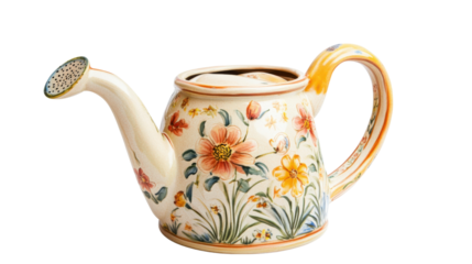 Colorful ceramic watering can transparent background