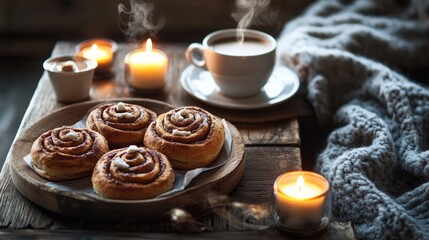Warm pastries and steaming coffee create cozy, inviting atmosphe