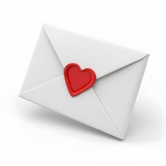3D-rendered love letter envelope with a red wax seal in the shape of a heart