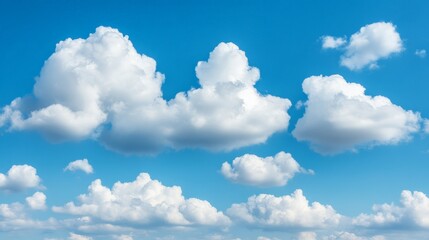 Cloudscape: A serene, vast expanse of azure sky dotted with fluffy white cumulus clouds, evoking a sense of freedom and endless possibility.  