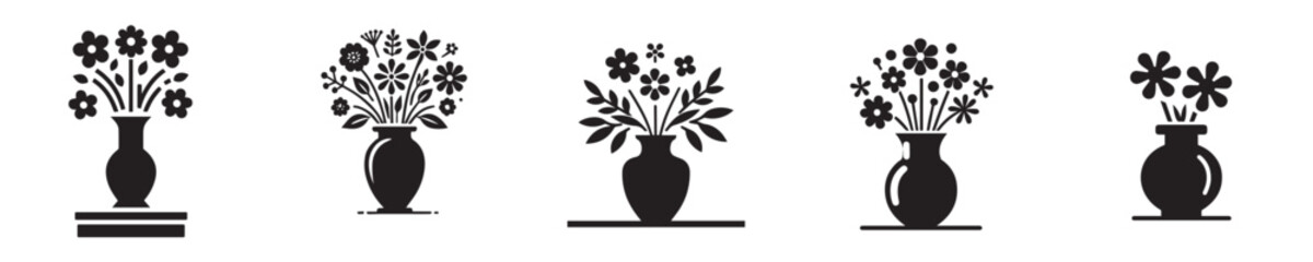 vector set of flower vases silhouettes