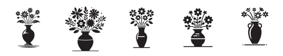 vector set of flower vases silhouettes