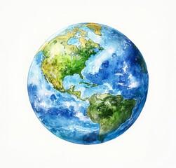 Watercolor earth planet isolate on white background
