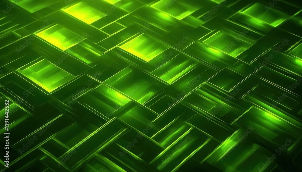 Poster dynamic geometric green abstract with glowing intersecting lines and luminous patterns for technology background or designs

