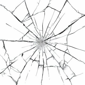 Broken glass on a dark background. After the impact, the glass surface has cracks diverging from the point of impact or bullet hit. The concept of destruction, vulnerability and fragility of existence