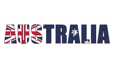 Australia text with national flag background