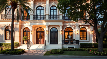 Fototapeta premium Magnificent Classical Mansion: Architectural Grandeur and Exquisite Exterior Design