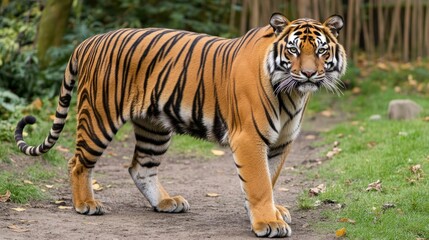 Obraz premium Majestic Malayan Tiger Walking On A Path