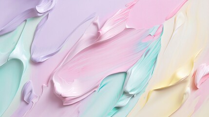 Abstract Painting with Brushstrokes and Sponge Textures – Soft Pastel Colors in Pink, Lavender, Mint Green, Baby Blue, and Pale Yellow