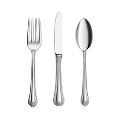 Silver Cutlery Set Fork Knife Spoon Isolated on Transparent Background