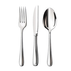 Silver Fork Knife Spoon Set Isolated on Transparent Background