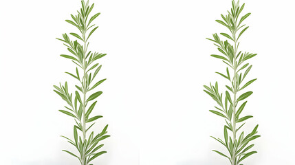 Fototapeta premium Two rosemary sprigs on white background, cooking ingredient, herb, culinary use, food photography