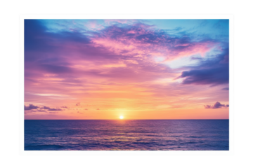 Stunning sunset over the ocean creates a serene atmosphere with vibrant colors by the shoreline in the evening