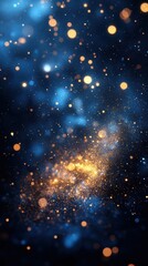 Indigo blue background with gold bokeh halo effect