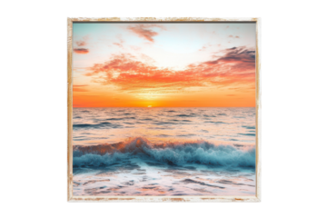 Sunset over the ocean with colorful sky and gentle waves at evening
