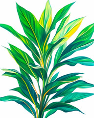 Obraz premium Vibrant tropical plant leaves against white background; ideal for home decor or design projects