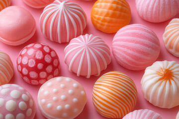 Close-up of delicate pink chocolate truffles with decorative sprinkles., Valentine's Day Card