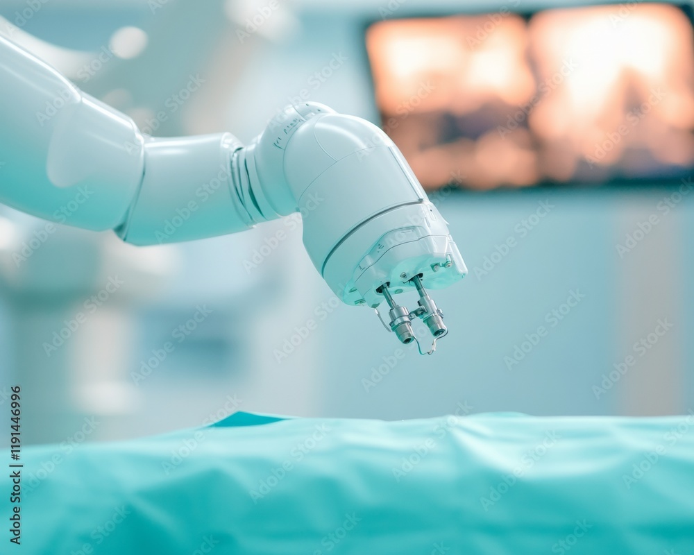Poster cutting-edge medical technology robotic surgical arm in advanced operating room