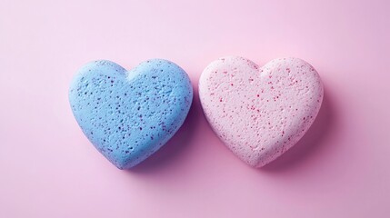Two Heart-Shaped Objects on Pink Background