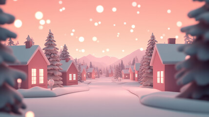 Fototapeta premium Cartoon winter scene with houses christmas trees and open center