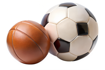 A classic black and white image of a leather soccer ball, the round sphere isolated on a white background, ready for the game