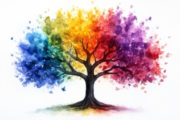 Fototapeta premium Vibrant watercolor rainbow tree