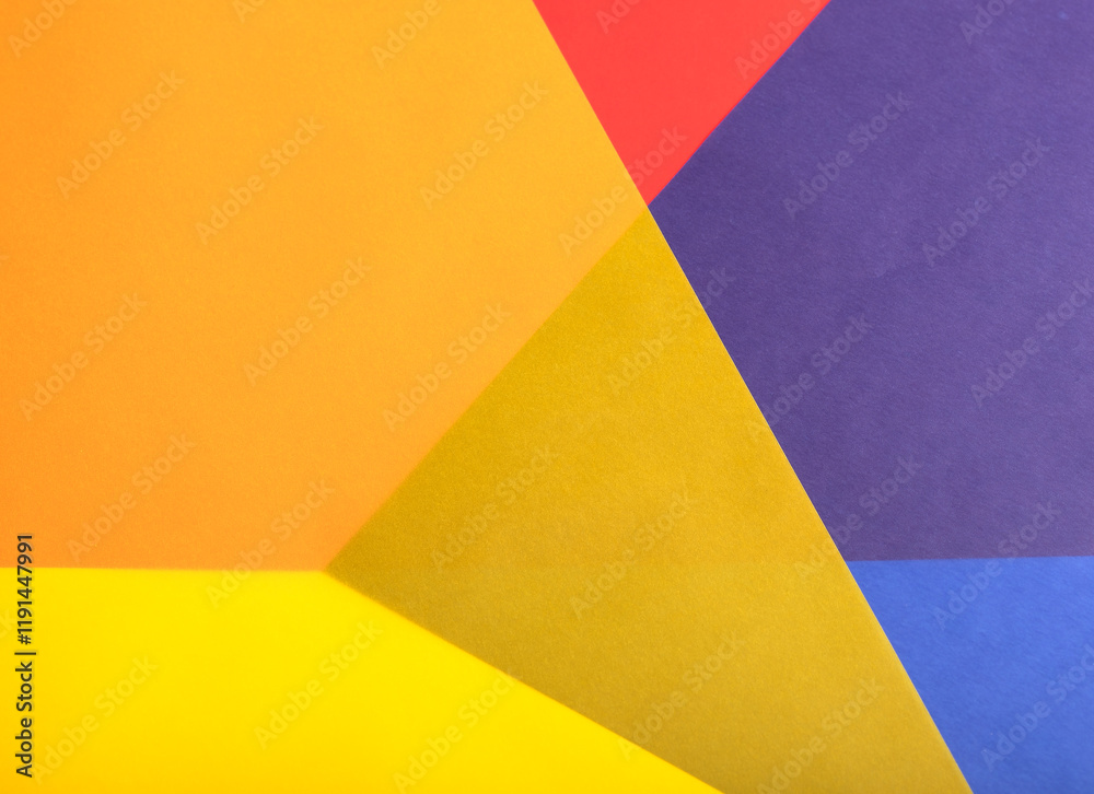 Poster colorful geometric paper background with translucent red, yellow, orange, blue, and purple overlappi