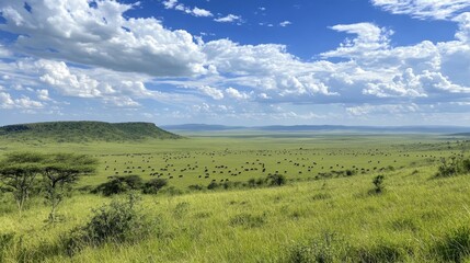 African Savanna Landscape with Wildlife