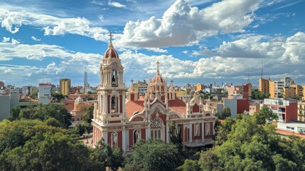 Naklejka premium Majestic Church in a Vibrant City