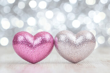 Fototapeta premium Valentines hearts over white abstract background 
