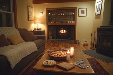 Welcoming Living Room with Warm Lighting and Comfortable Seating in a Cozy Atmosphere