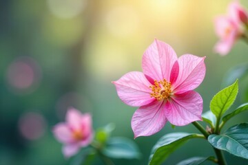 Fototapeta premium Pastel watercolor blooms, soft focus, blurred leaves, airy, gentle