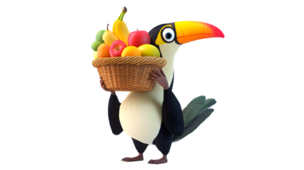 toucsn holding basket of fruit 