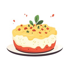A vibrant, flat illustration of hachis parmentier in a minimalist style, featuring bold colors and a clean white background. Perfect for culinary or lifestyle projects.
