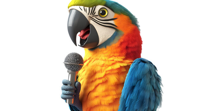 clorful parot holding microphone 