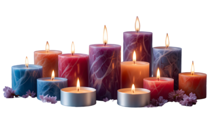 Set of wax candles on a transparent background. Concept for still life design