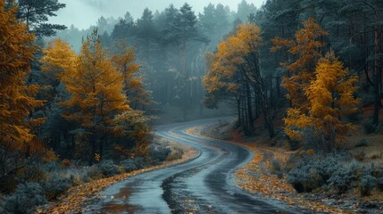 a winding road in the middle of a forest