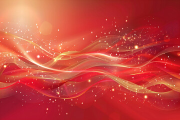 Fototapeta premium Abstract Red Background with Glowing Waves, Light Trails, and Shimmering Particles for a Digital Fantasy Design