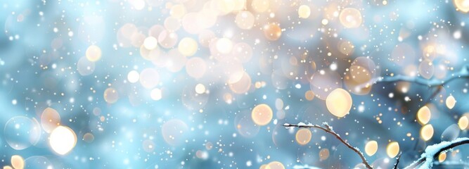Obraz premium Winter wonderland abstract blurred background with snow and bokeh effects