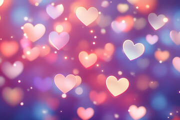 Abstract Texture of Bokeh Heart Shaped Light Background. Sparkling Light with Copy Space for Valentine's Day Banner or Poster 
