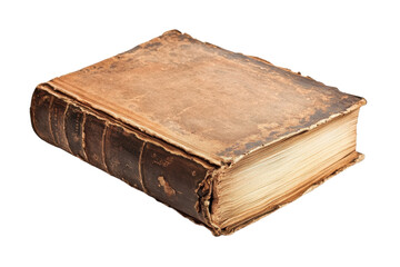 Obraz premium Old leather-bound book with worn edges and a textured cover displayed on a neutral surface