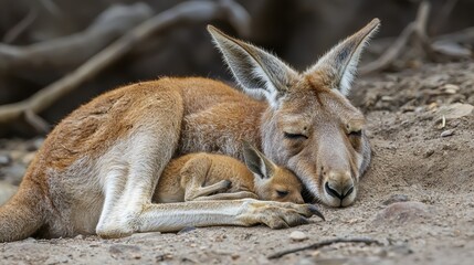 Naklejka premium Gentle Touch of a Kangaroo Mother