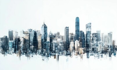 Fototapeta premium Abstract city skyline, textured, grayscale.