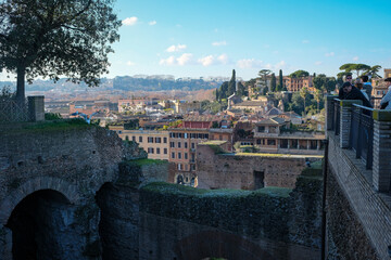 Ancient Roman Forum and Palatine Hill with Colosseum Nearby, Iconic UNESCO Heritage in Rome, Italy