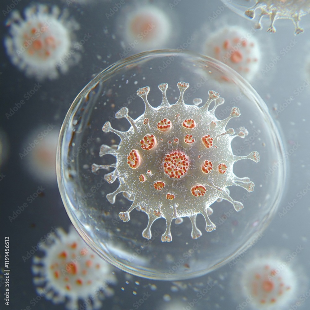 Poster detailed close-up of virus particles under microscope in laboratory