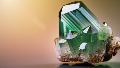 Generated image  tourmaline mineral specimen stone rock geology gem crystal pastel background. with copy space