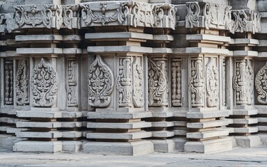 Intricate stone carvings on ancient temple architecture.