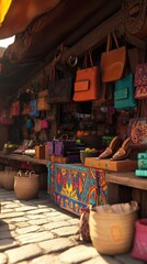 Vibrant Market Stall Showcasing Handmade Bags and Unique Accessories for Sale