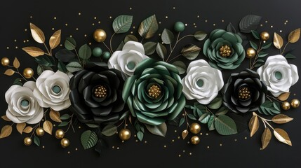 Obraz premium Dark green and white paper roses